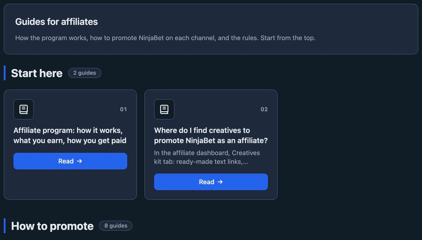 The Guides tab of the affiliate dashboard