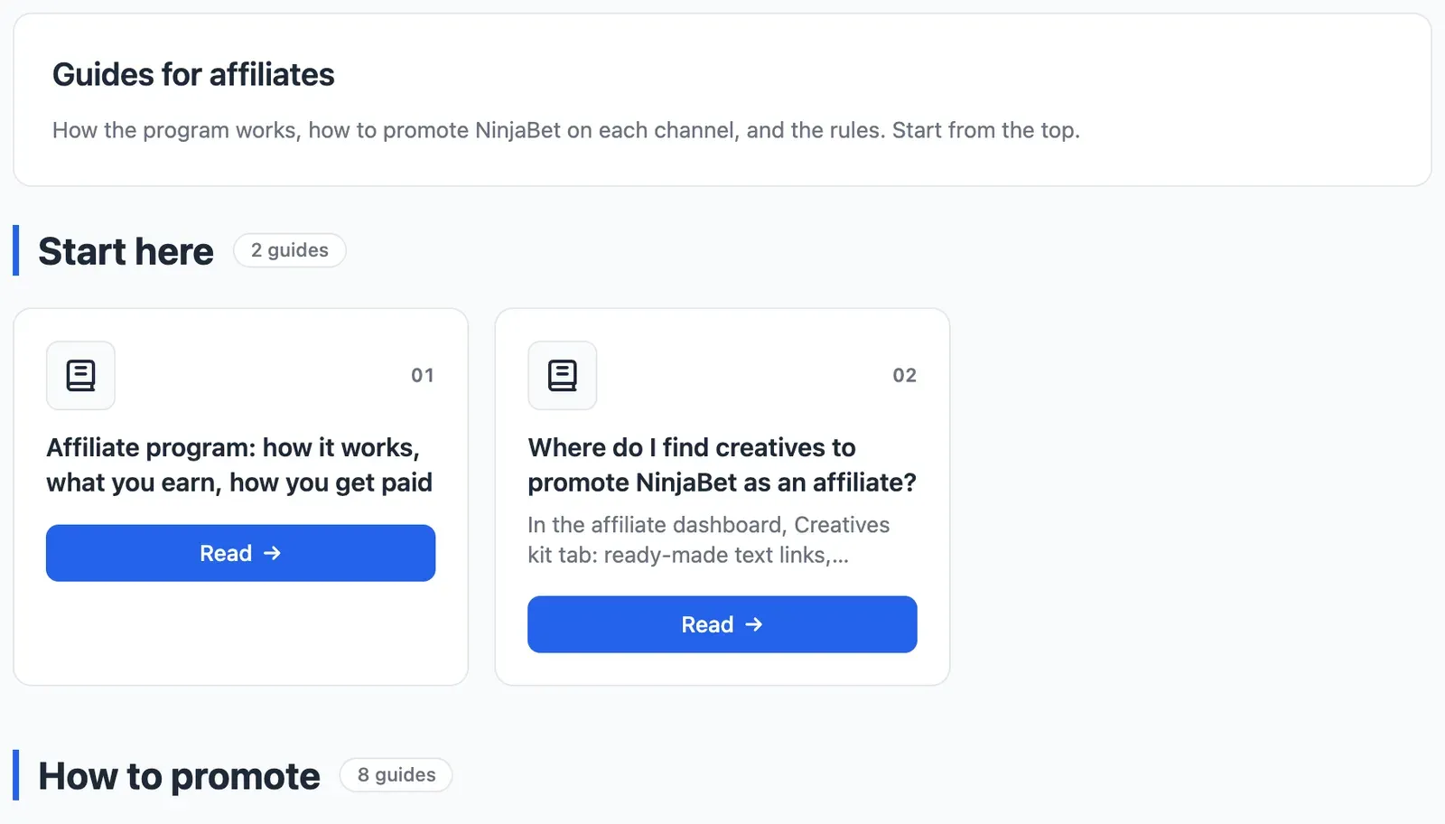 The Guides tab of the affiliate dashboard