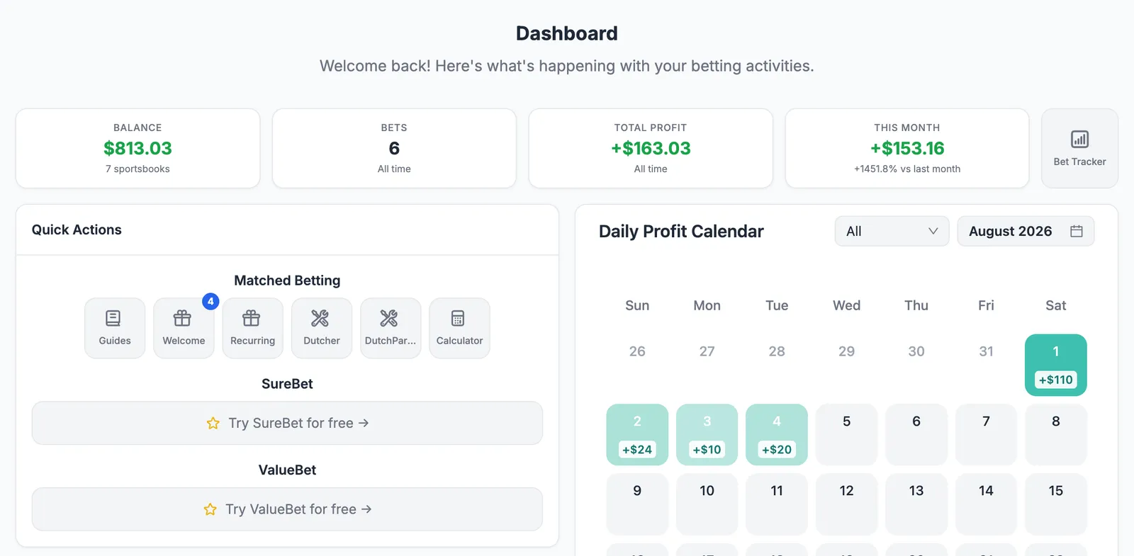 NinjaBet dashboard